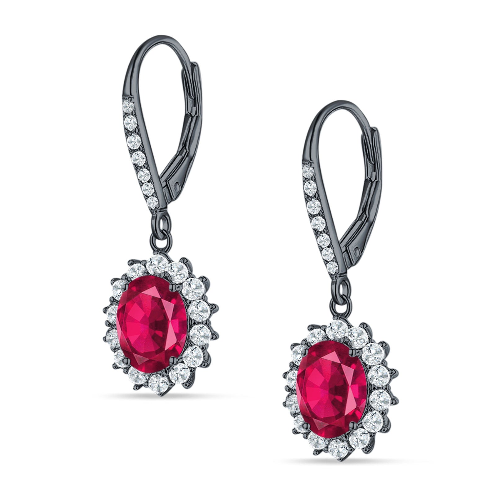 Oval Halo Flower Drop Dangle Leverback Earring Cubic Zirconia 925 Sterling Silver