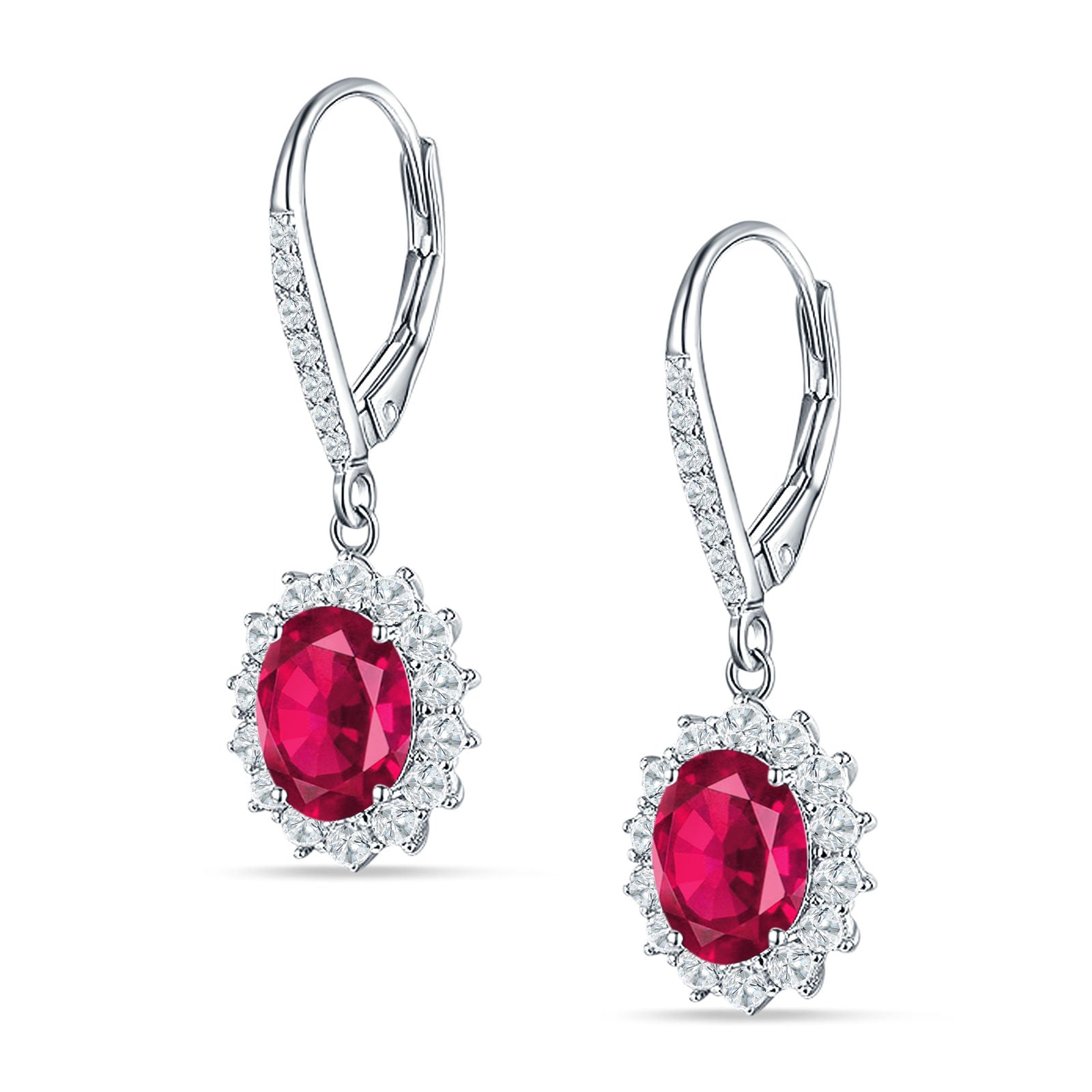 Oval Halo Flower Drop Dangle Leverback Earring Cubic Zirconia 925 Sterling Silver