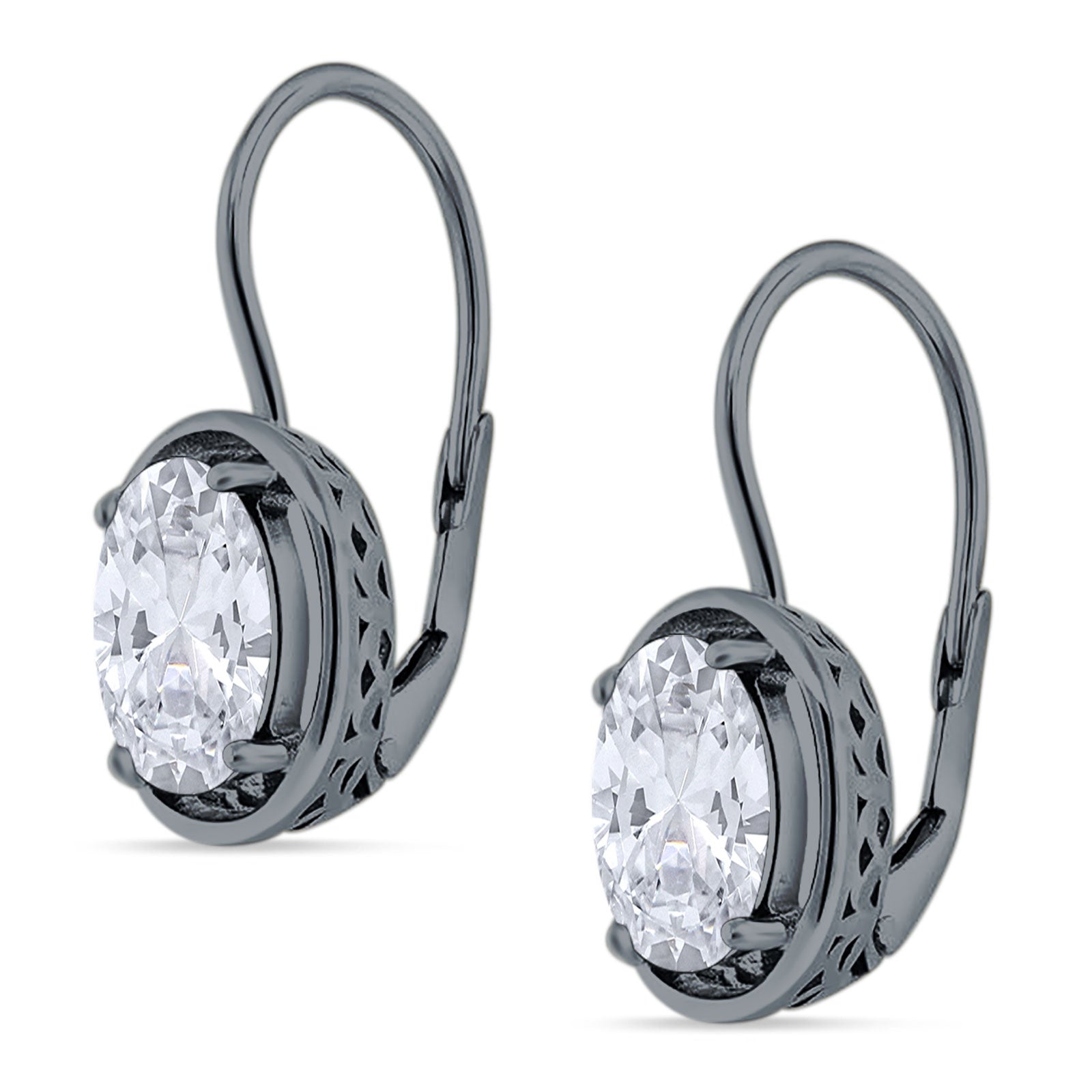 Oval Solitaire Drop Dangle Leverback Earring Cubic Zirconia 925 Sterling Silver