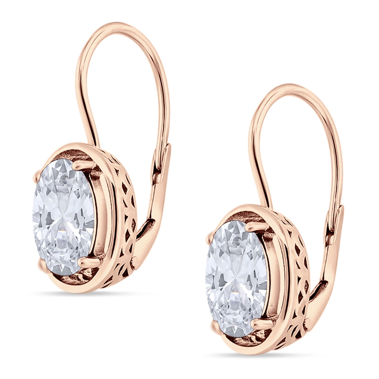 Oval Solitaire Drop Dangle Leverback Earring Cubic Zirconia 925 Sterling Silver