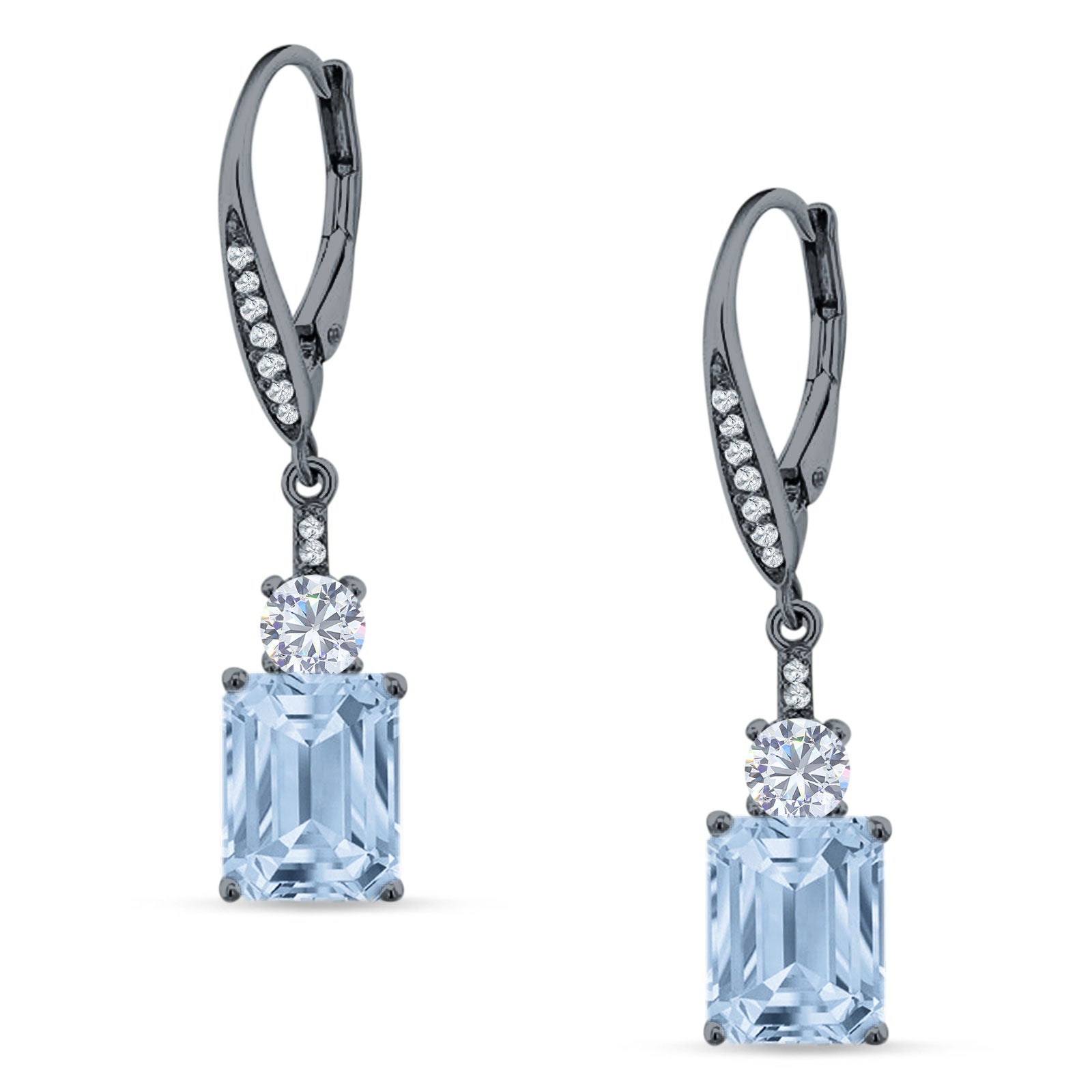 Emerald Cut Oblong Drop Dangle Leverback Earring Cubic Zrconia 925 Sterling Silver