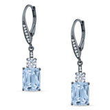 Emerald Cut Oblong Drop Dangle Leverback Earring Cubic Zrconia 925 Sterling Silver