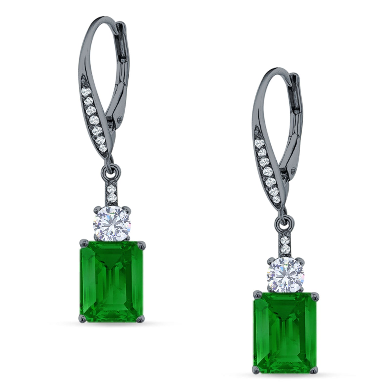 Emerald Cut Oblong Drop Dangle Leverback Earring Cubic Zrconia 925 Sterling Silver