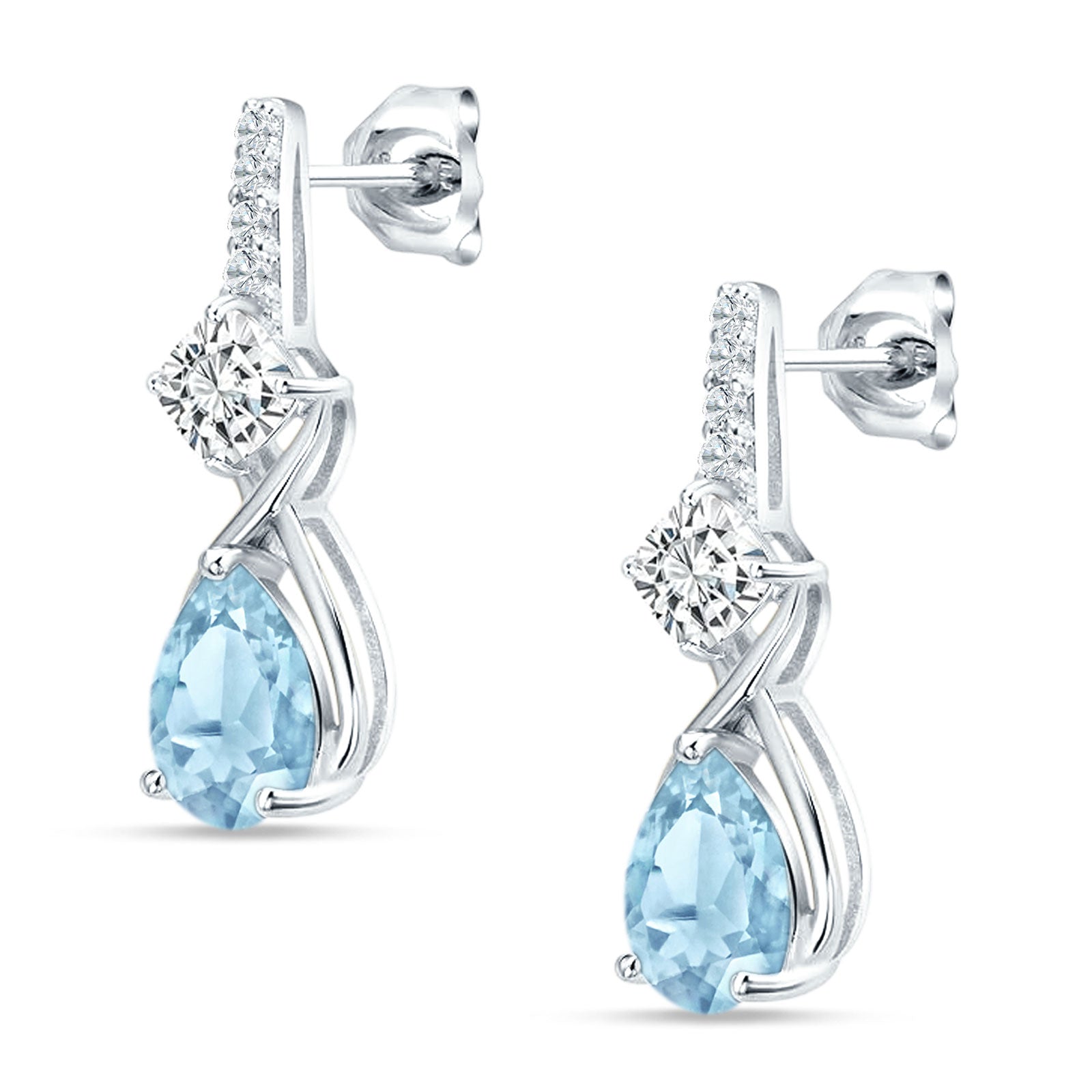 Pear Teardrop Twisted Infinity Stud Earring Cubic Zirconia 925 Sterling Silver