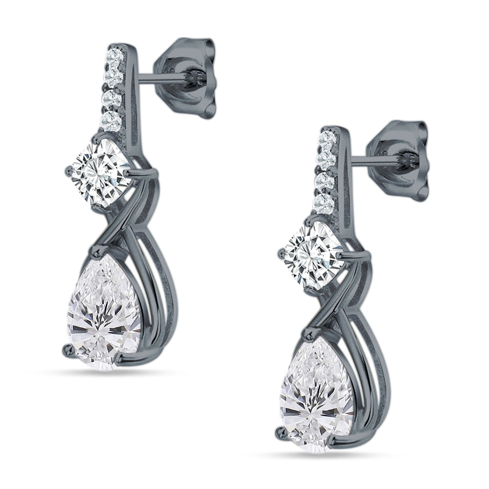 Pear Teardrop Twisted Infinity Stud Earring Cubic Zirconia 925 Sterling Silver