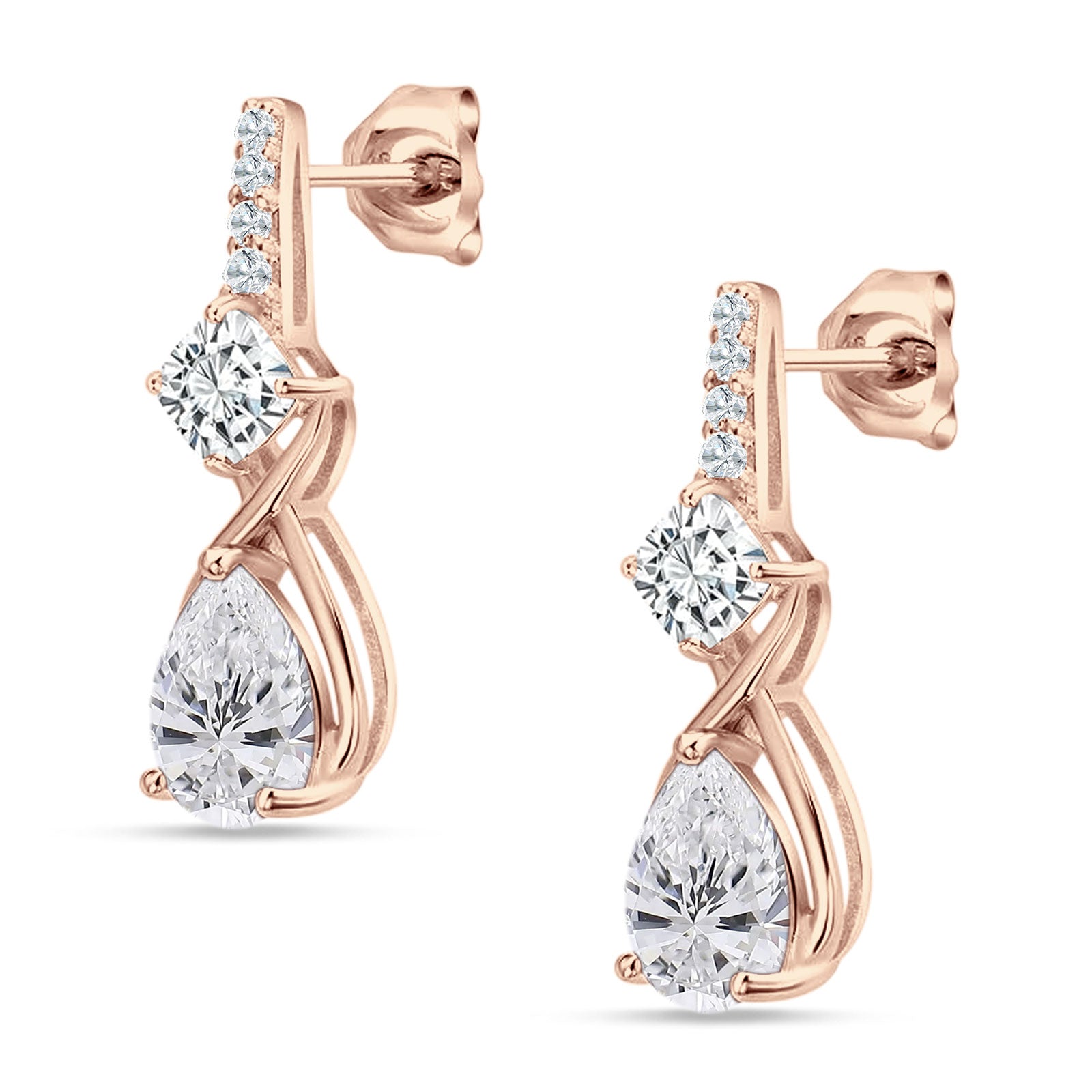 Pear Teardrop Twisted Infinity Stud Earring Cubic Zirconia 925 Sterling Silver