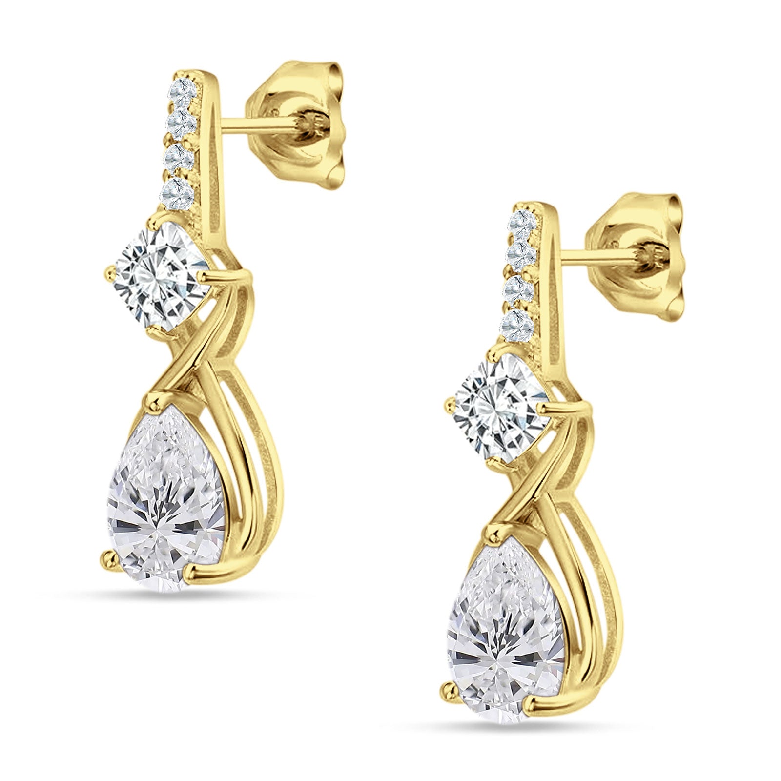 Pear Teardrop Twisted Infinity Stud Earring Cubic Zirconia 925 Sterling Silver