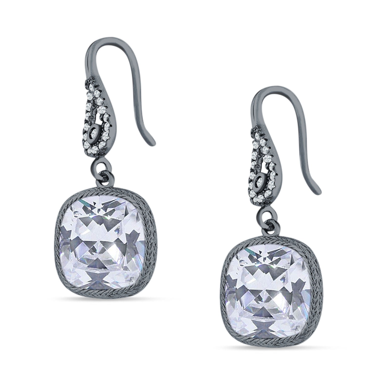 Cushion Drop Dangle Pear Fishhook Earring Cubic Zirconia 925 Sterling Silver