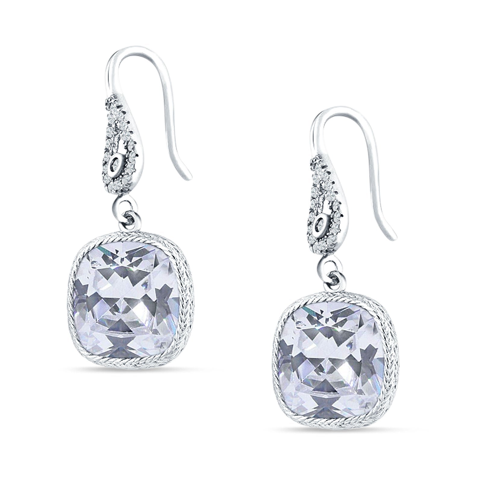 Cushion Drop Dangle Pear Fishhook Earring Cubic Zirconia 925 Sterling Silver