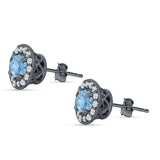 Round Halo Stud Earring Cubic Zirconia 925 Sterling Silver