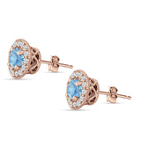 Round Halo Stud Earring Cubic Zirconia 925 Sterling Silver