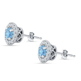 Round Halo Stud Earring Cubic Zirconia 925 Sterling Silver