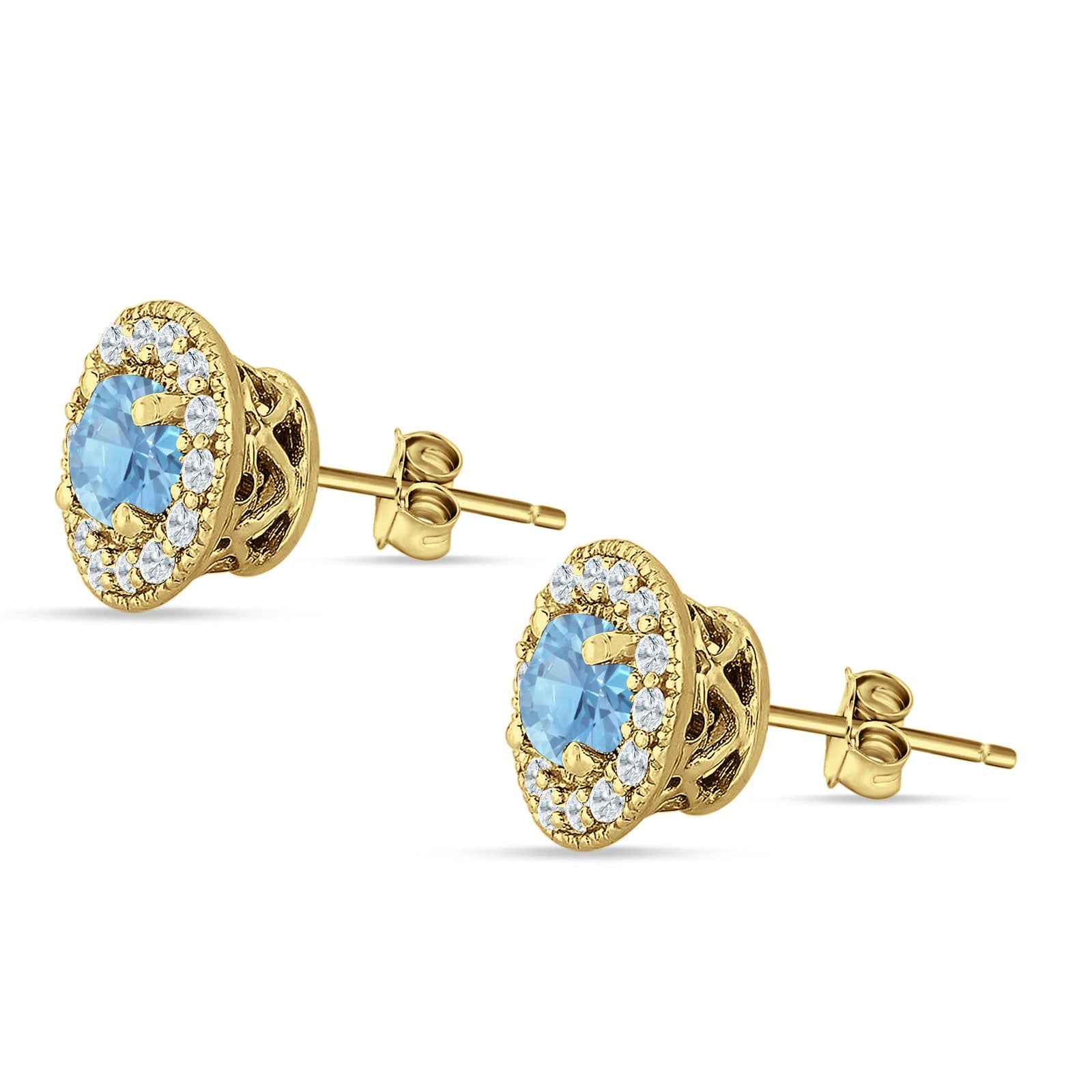 Round Halo Stud Earring Cubic Zirconia 925 Sterling Silver