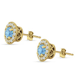 Round Halo Stud Earring Cubic Zirconia 925 Sterling Silver