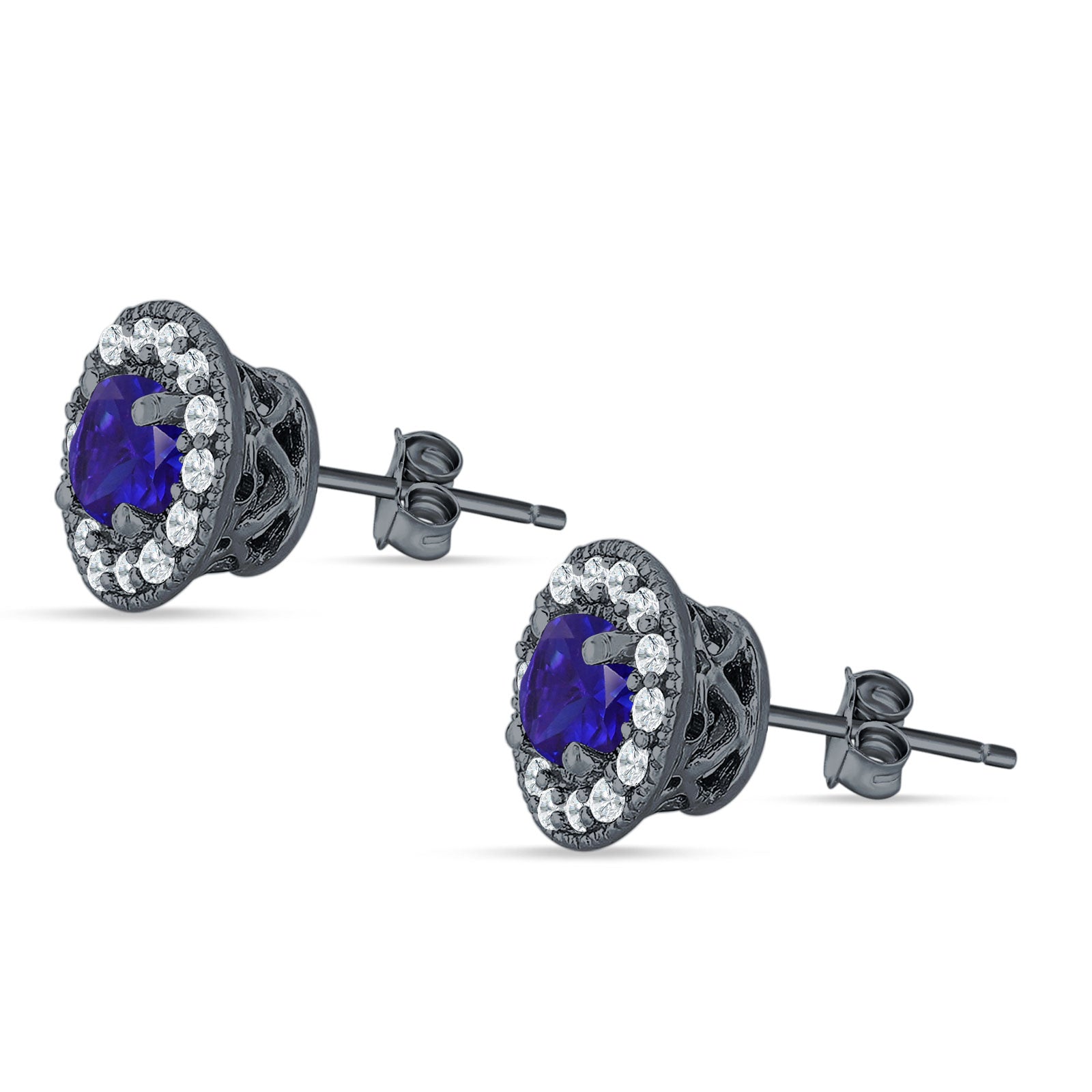 Round Halo Stud Earring Cubic Zirconia 925 Sterling Silver