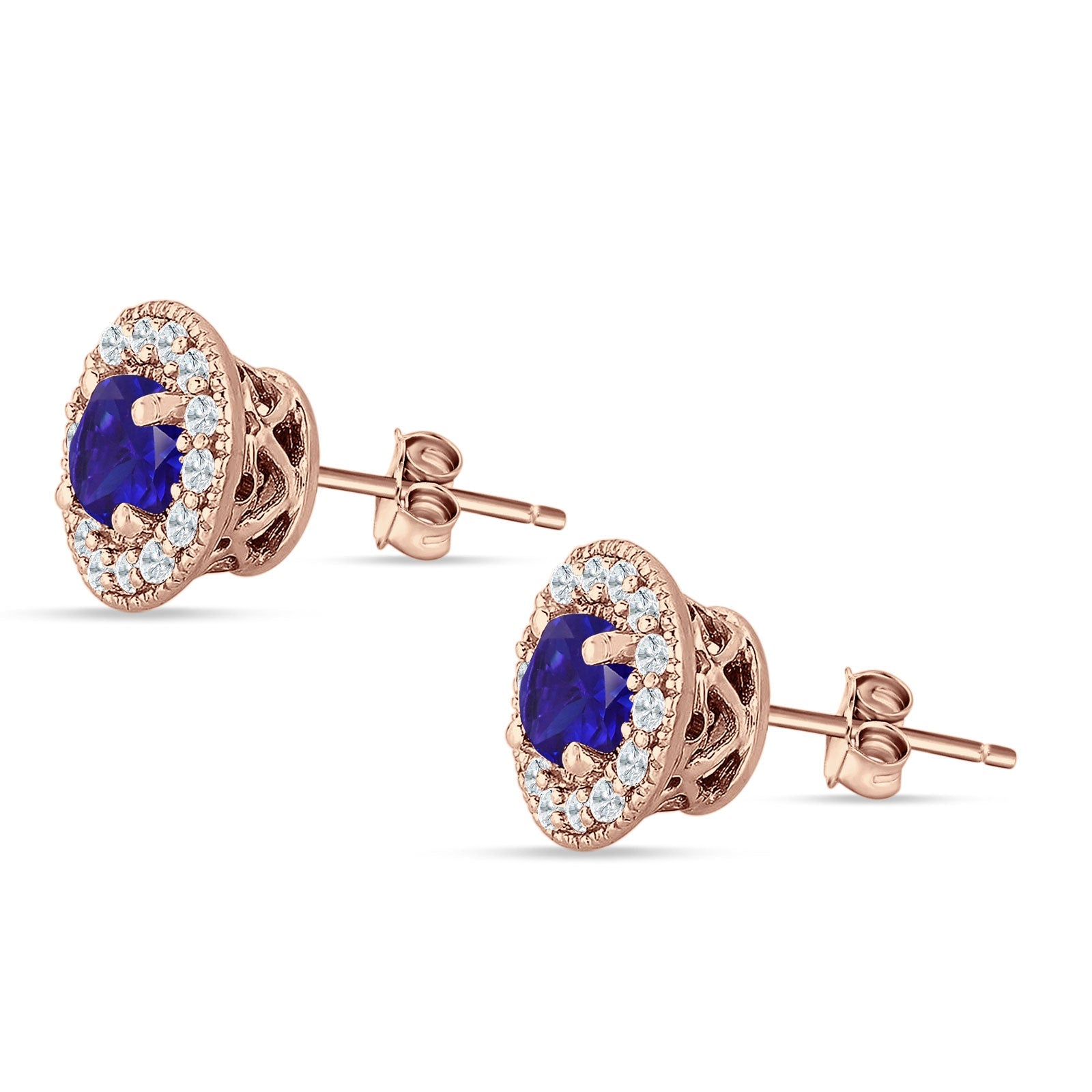 Round Halo Stud Earring Cubic Zirconia 925 Sterling Silver