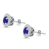 Round Halo Stud Earring Cubic Zirconia 925 Sterling Silver