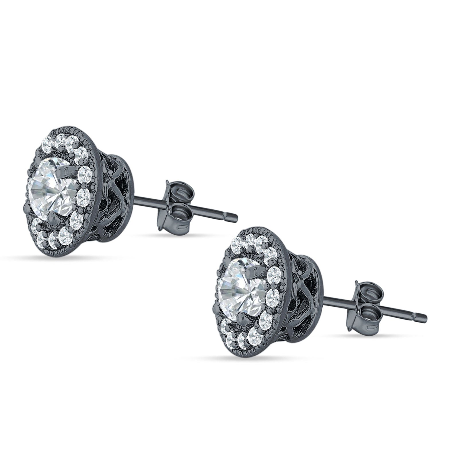 Round Halo Stud Earring Cubic Zirconia 925 Sterling Silver