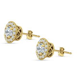 Round Halo Stud Earring Cubic Zirconia 925 Sterling Silver