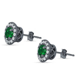 Round Halo Stud Earring Cubic Zirconia 925 Sterling Silver
