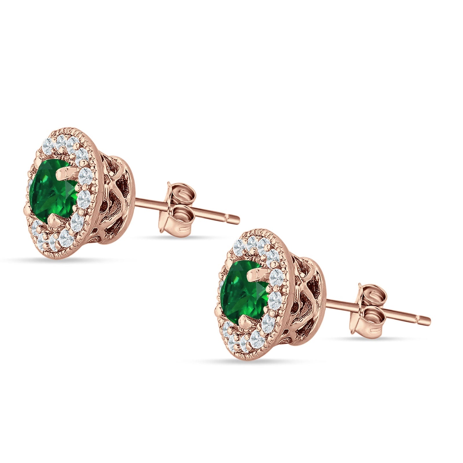 Round Halo Stud Earring Cubic Zirconia 925 Sterling Silver