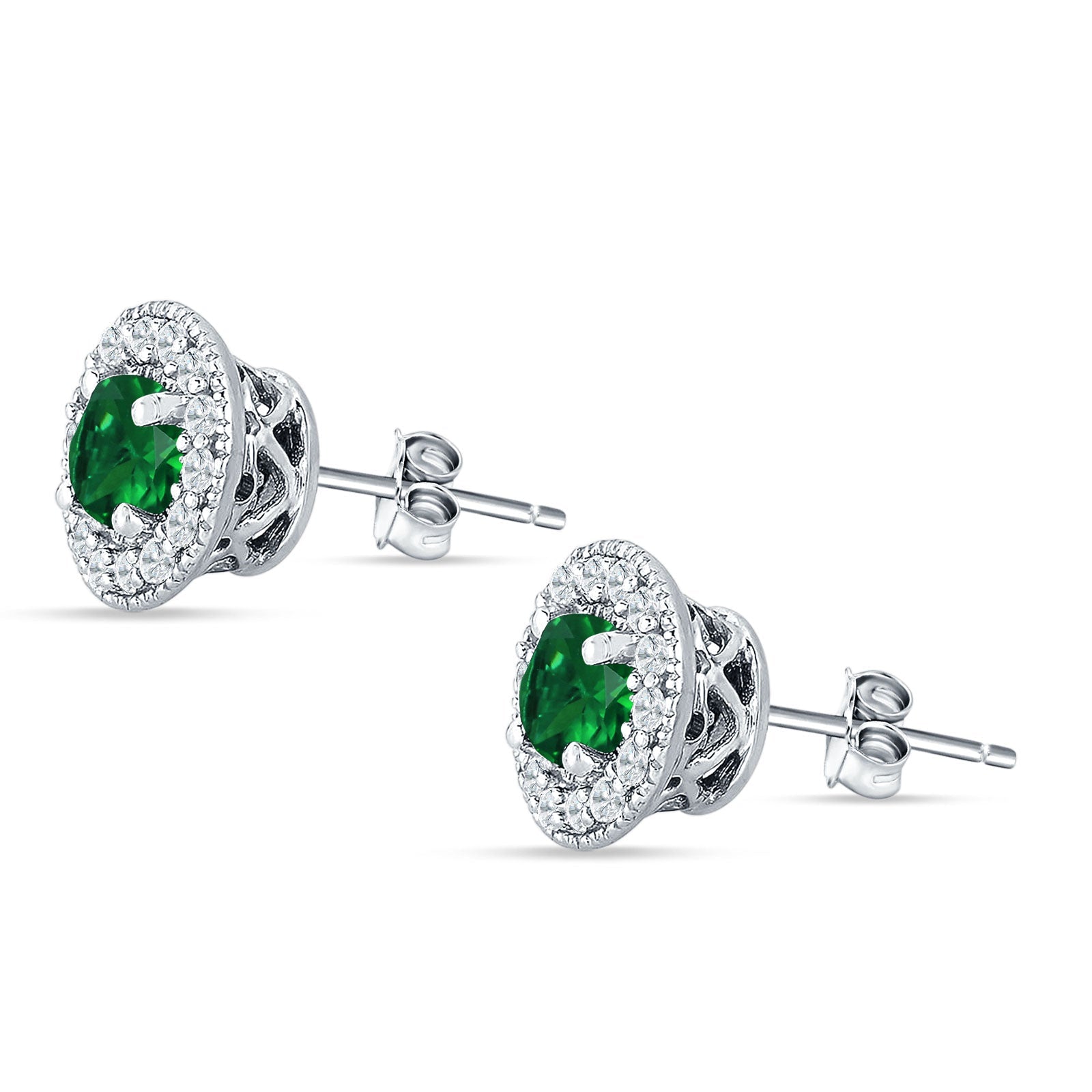 Round Halo Stud Earring Cubic Zirconia 925 Sterling Silver