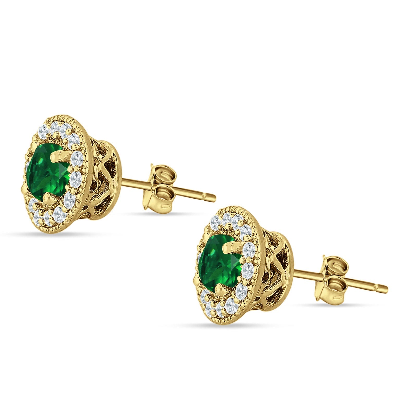Round Halo Stud Earring Cubic Zirconia 925 Sterling Silver