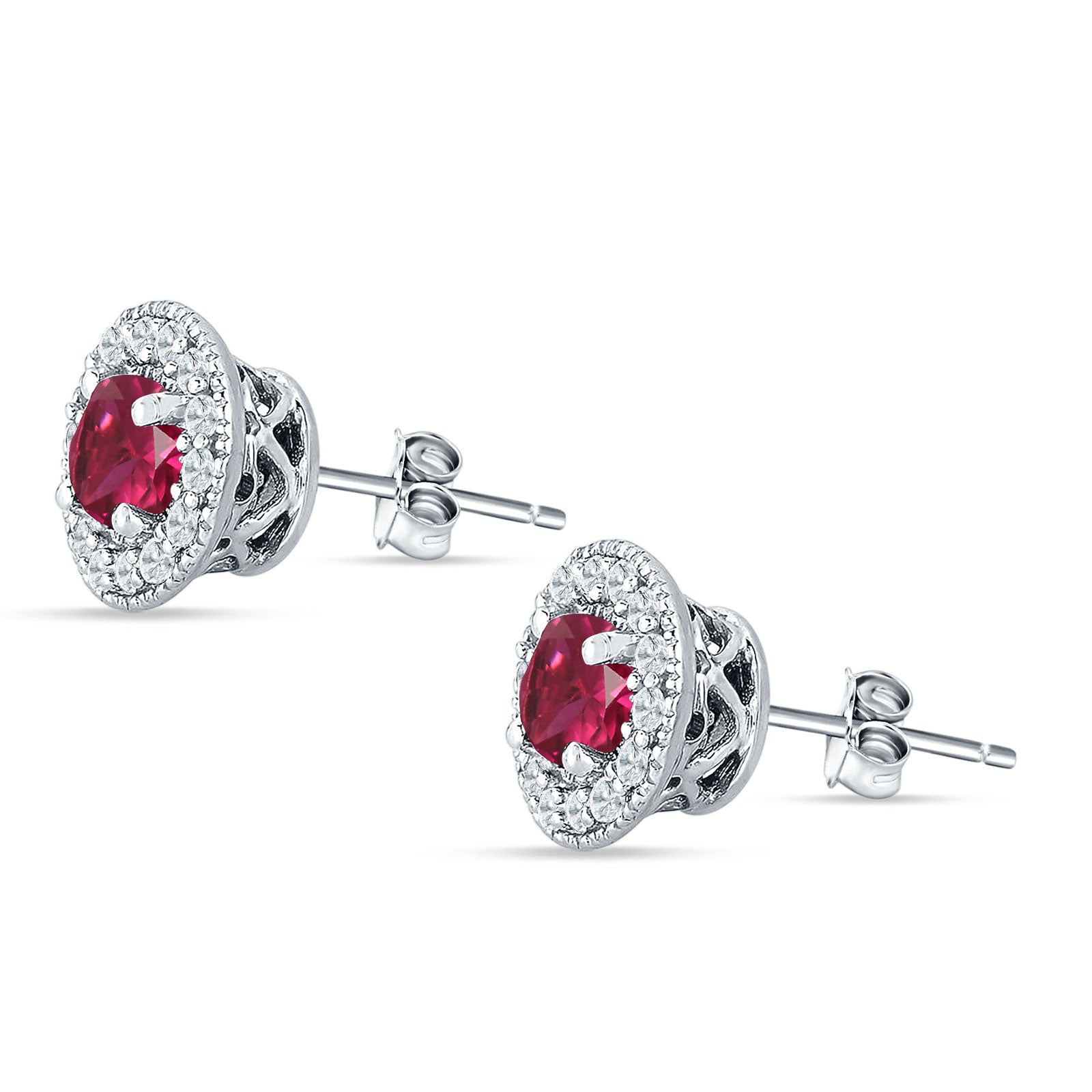 Round Halo Stud Earring Cubic Zirconia 925 Sterling Silver