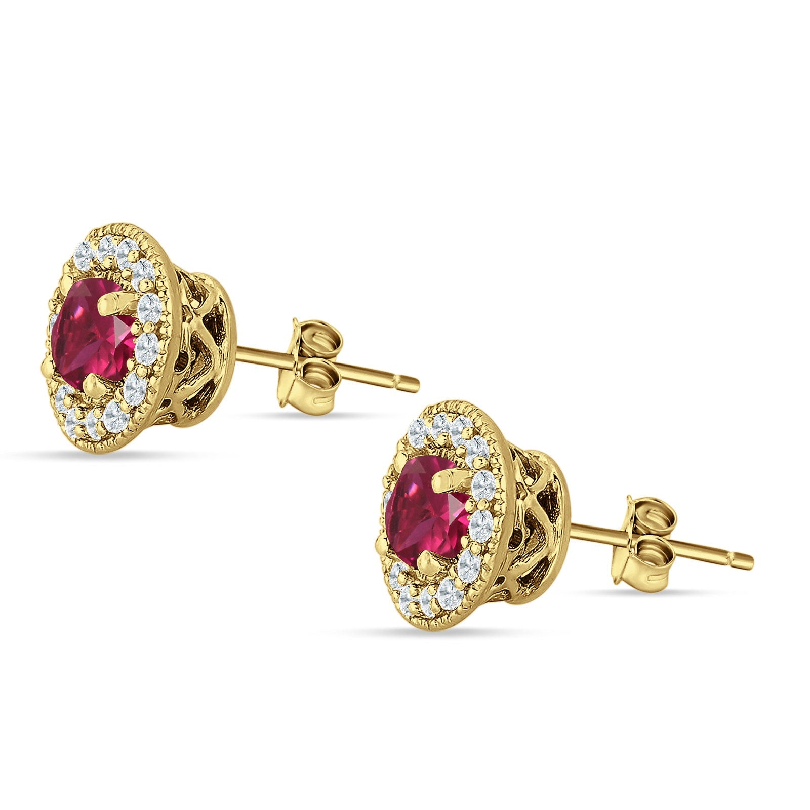 Round Halo Stud Earring Cubic Zirconia 925 Sterling Silver
