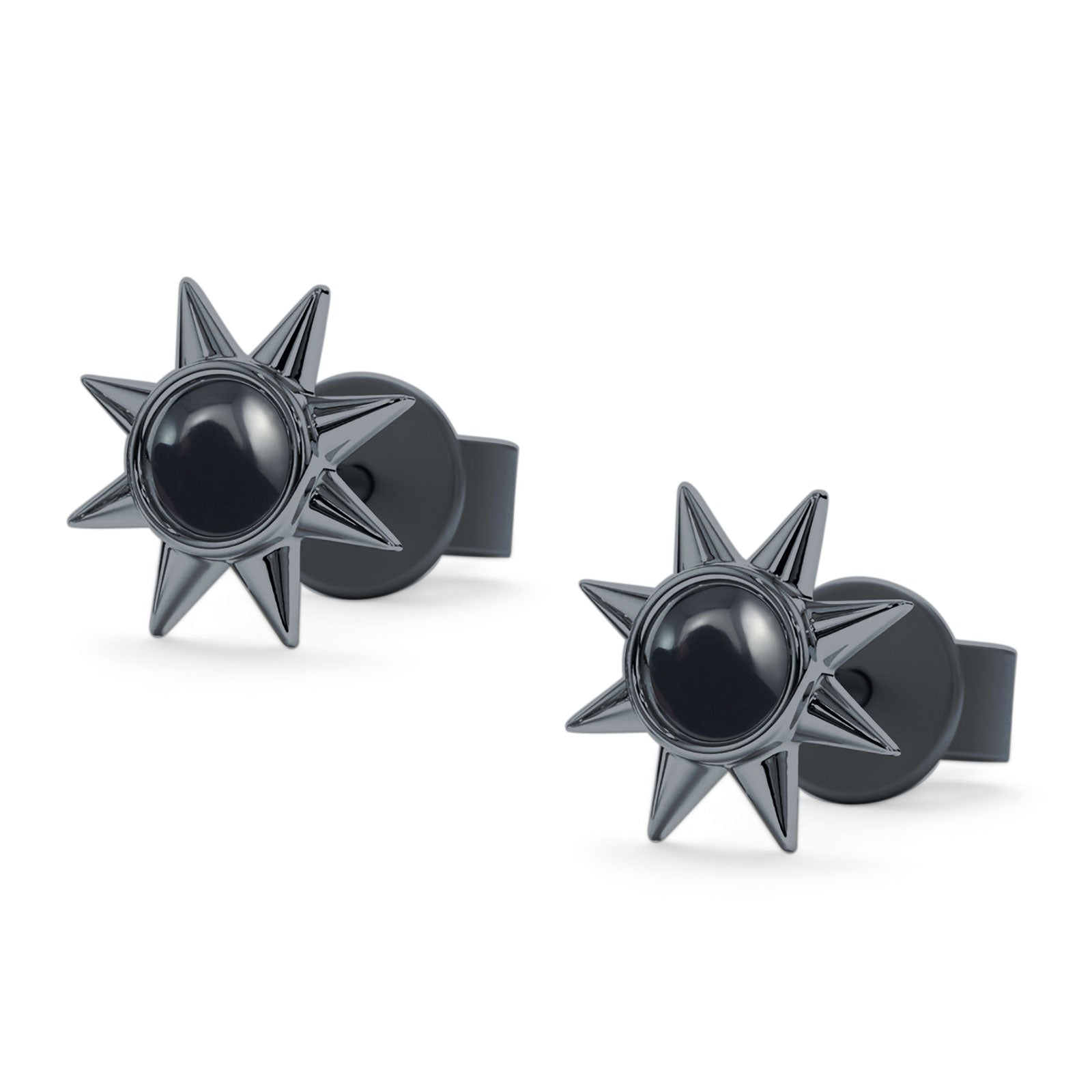 Minimalist Sun Black Onyx & Turquoise Stud Earring 925 Sterling Silver