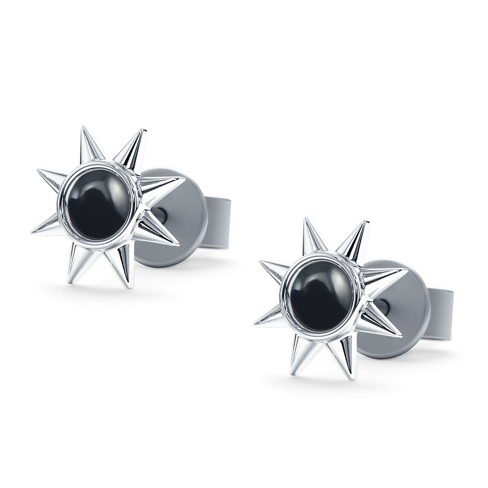 Minimalist Sun Black Onyx & Turquoise Stud Earring 925 Sterling Silver