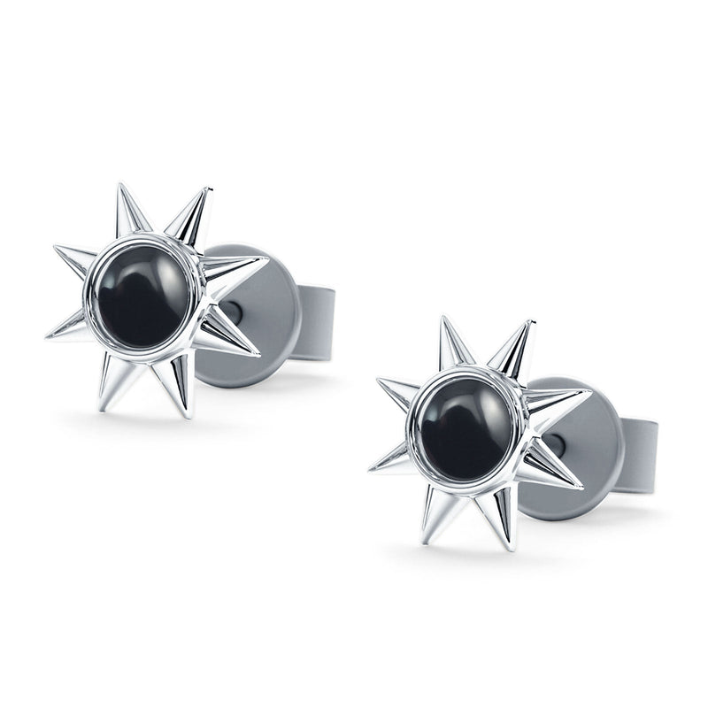 Minimalist Sun Black Onyx & Turquoise Stud Earring 925 Sterling Silver
