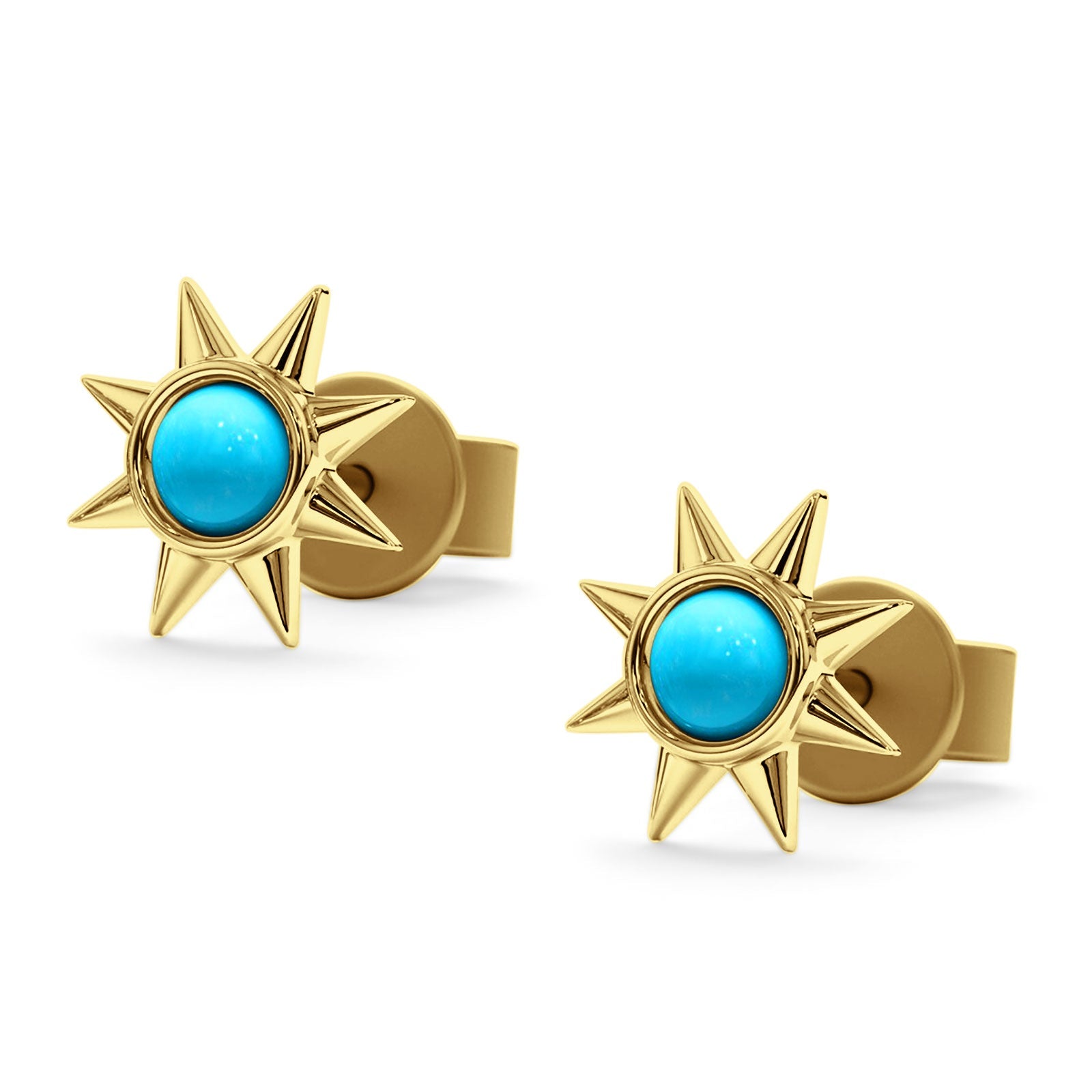 Minimalist Sun Black Onyx & Turquoise Stud Earring 925 Sterling Silver