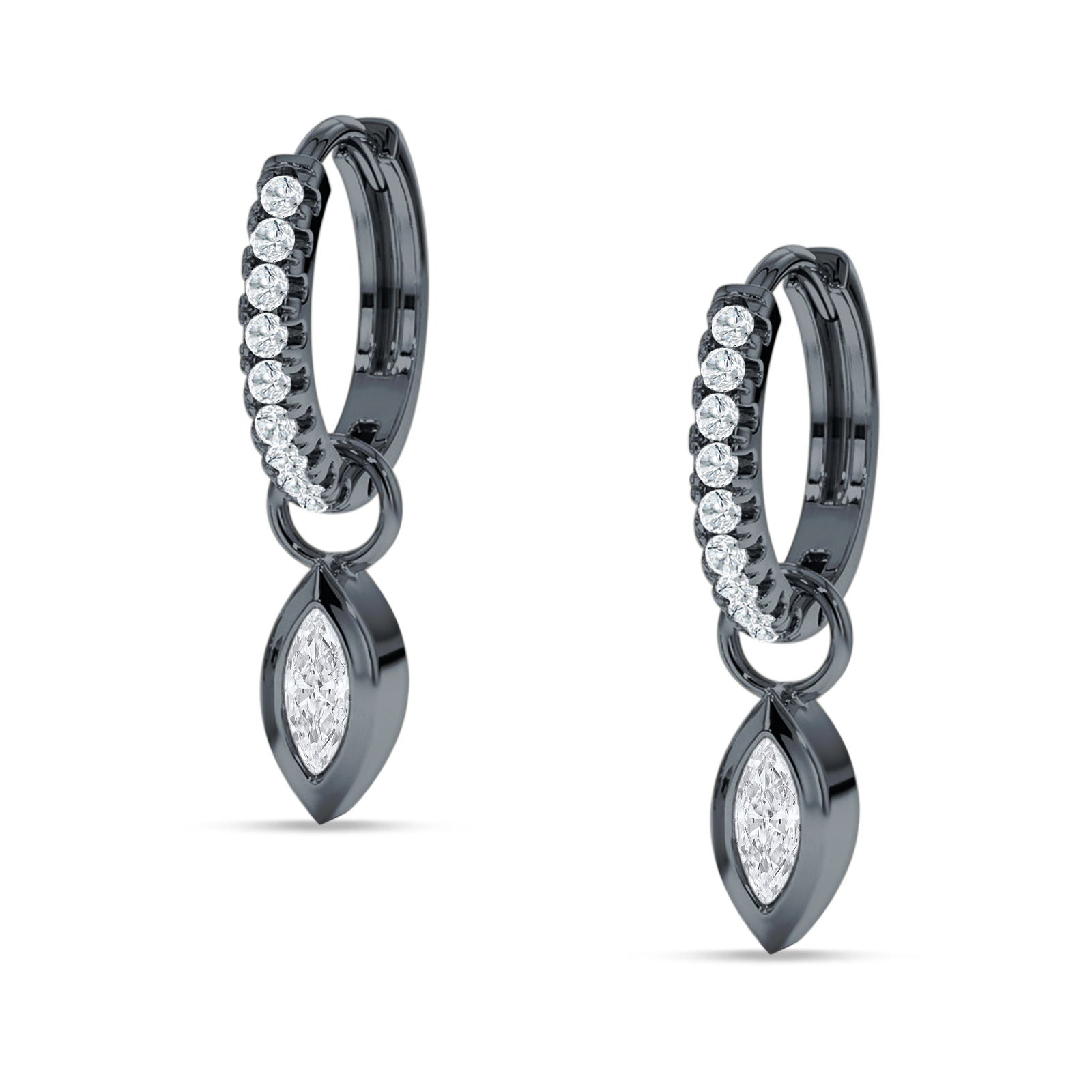 Marquise Drop Dangle Hoop Earring Cubic Zirconia 925 Sterling Silver