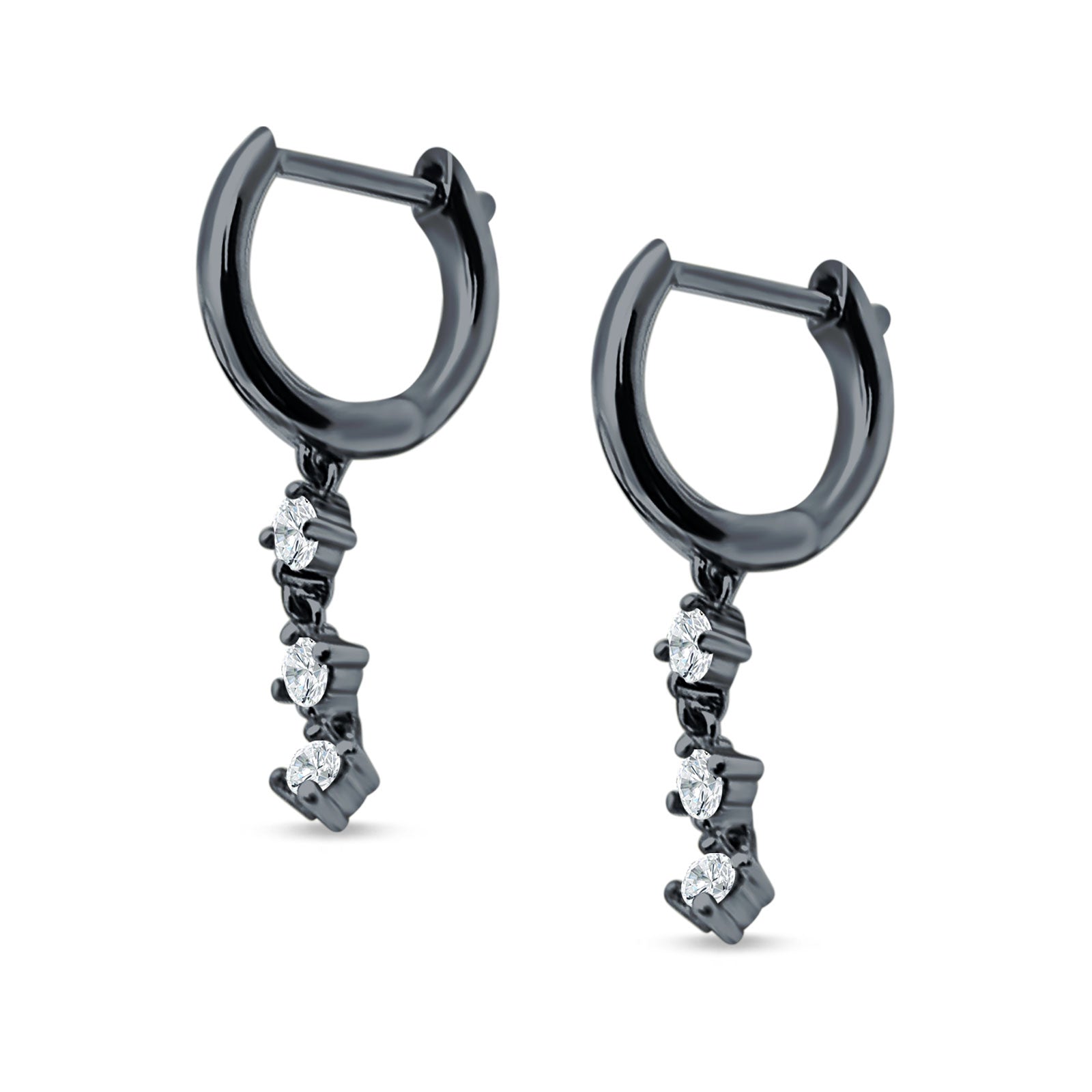 Three Round Cubic Zirconia Drop Dangle Hoop Earring 925 Sterling Silver