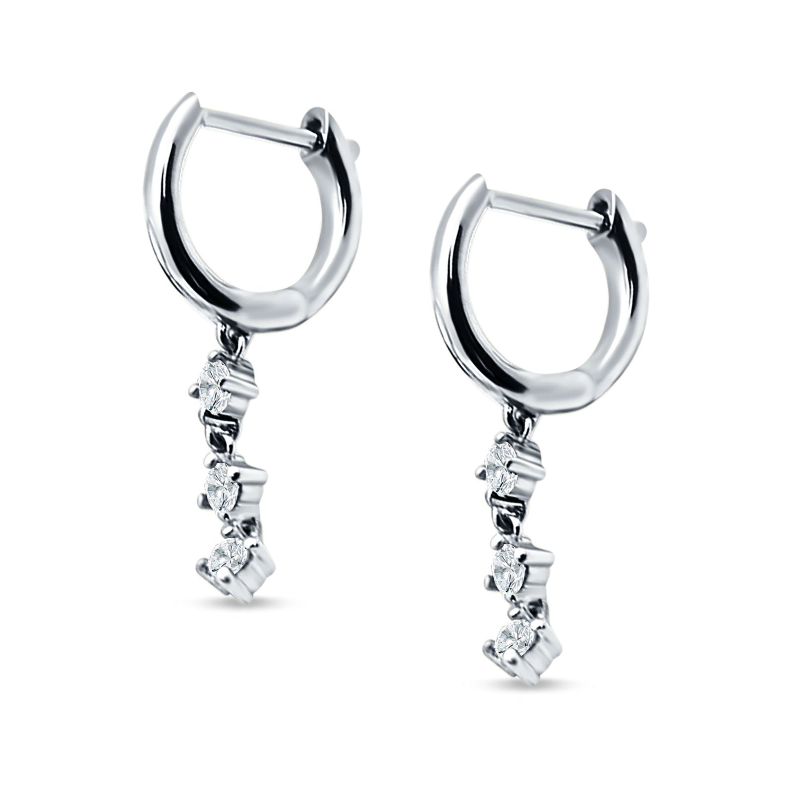 Three Round Cubic Zirconia Drop Dangle Hoop Earring 925 Sterling Silver