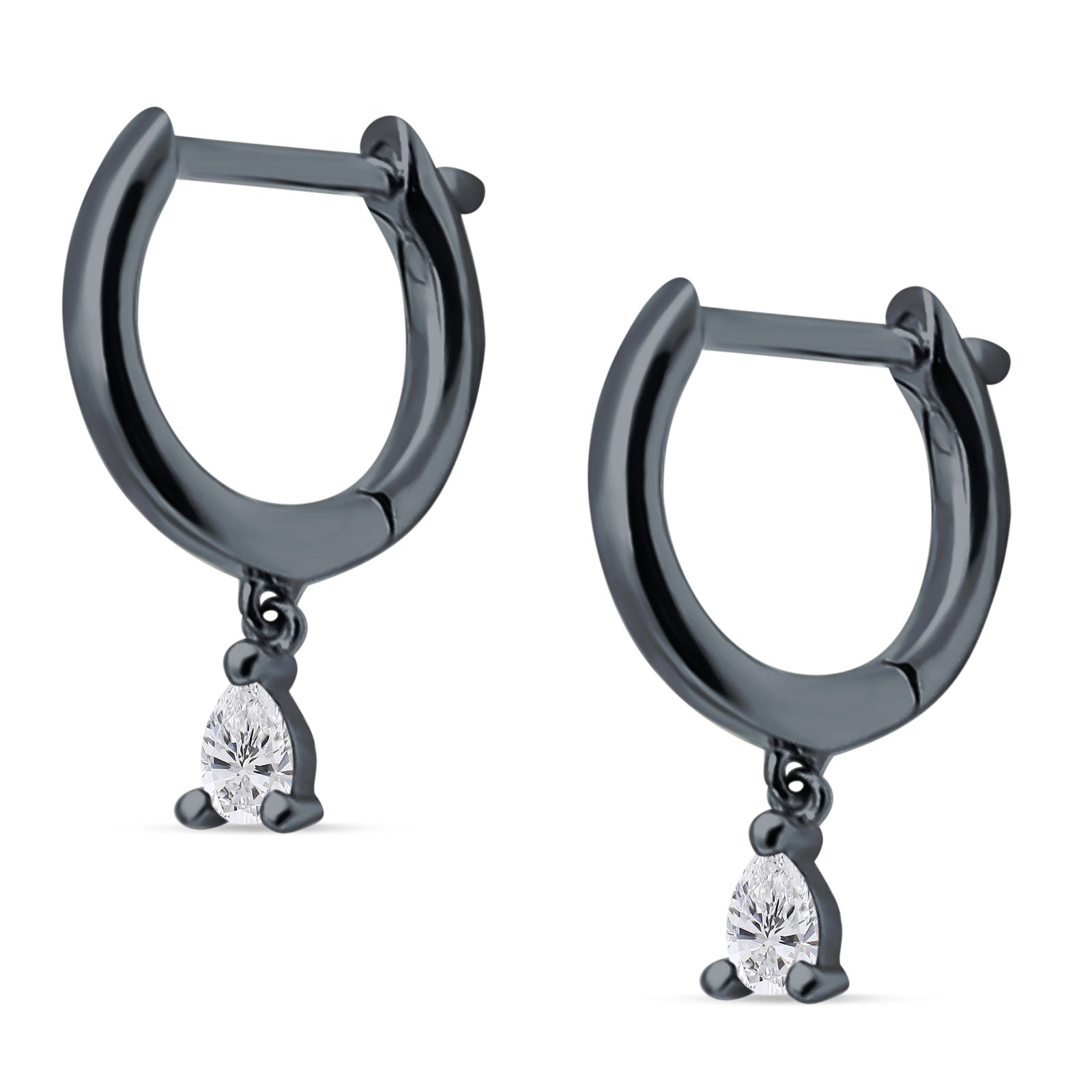 Pear Teardrop Charm Hoop Earring Cubic Zirconia 925 Sterling Silver