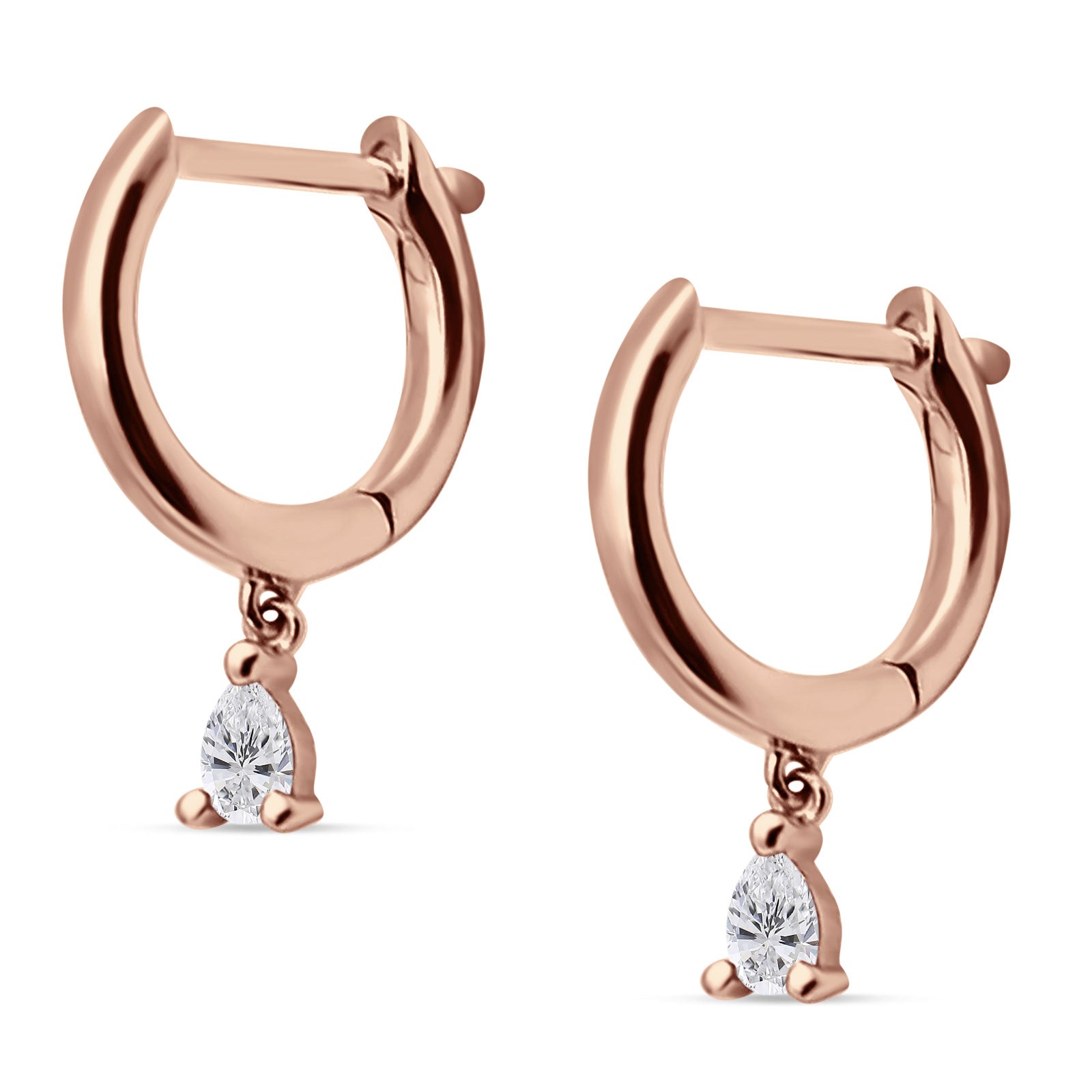 Pear Teardrop Charm Hoop Earring Cubic Zirconia 925 Sterling Silver