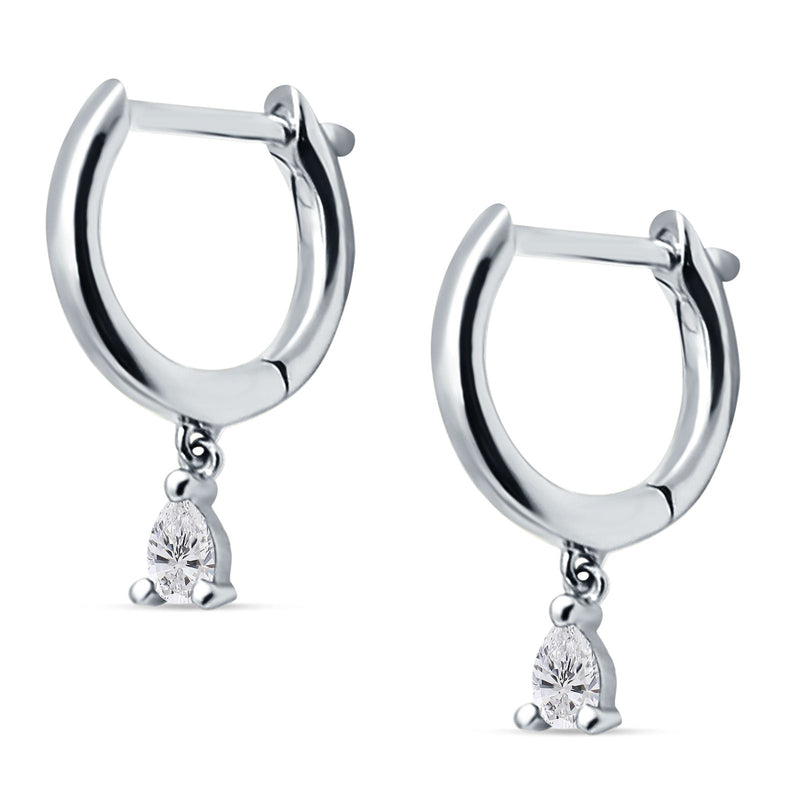 Pear Teardrop Charm Hoop Earring Cubic Zirconia 925 Sterling Silver