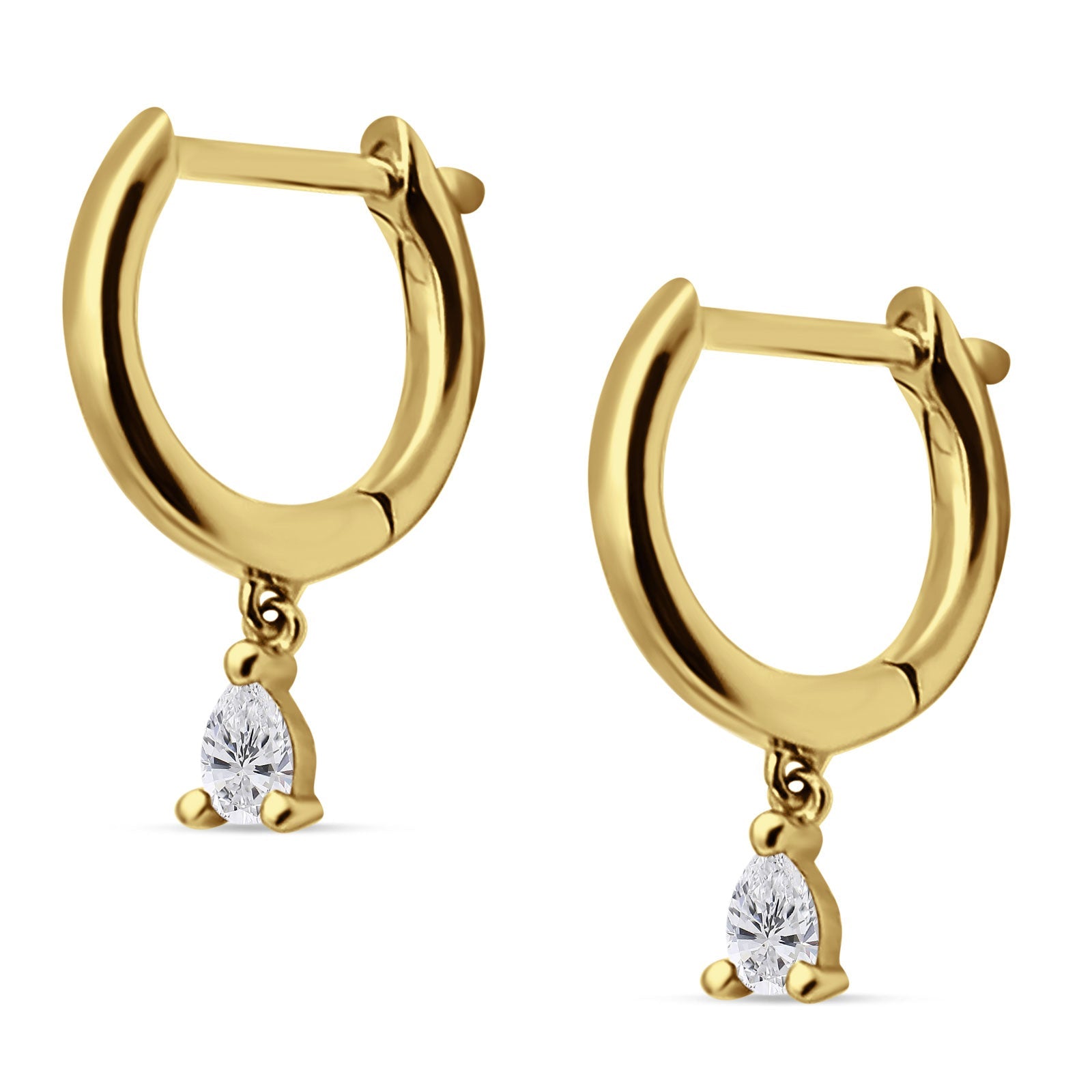 Pear Teardrop Charm Hoop Earring Cubic Zirconia 925 Sterling Silver