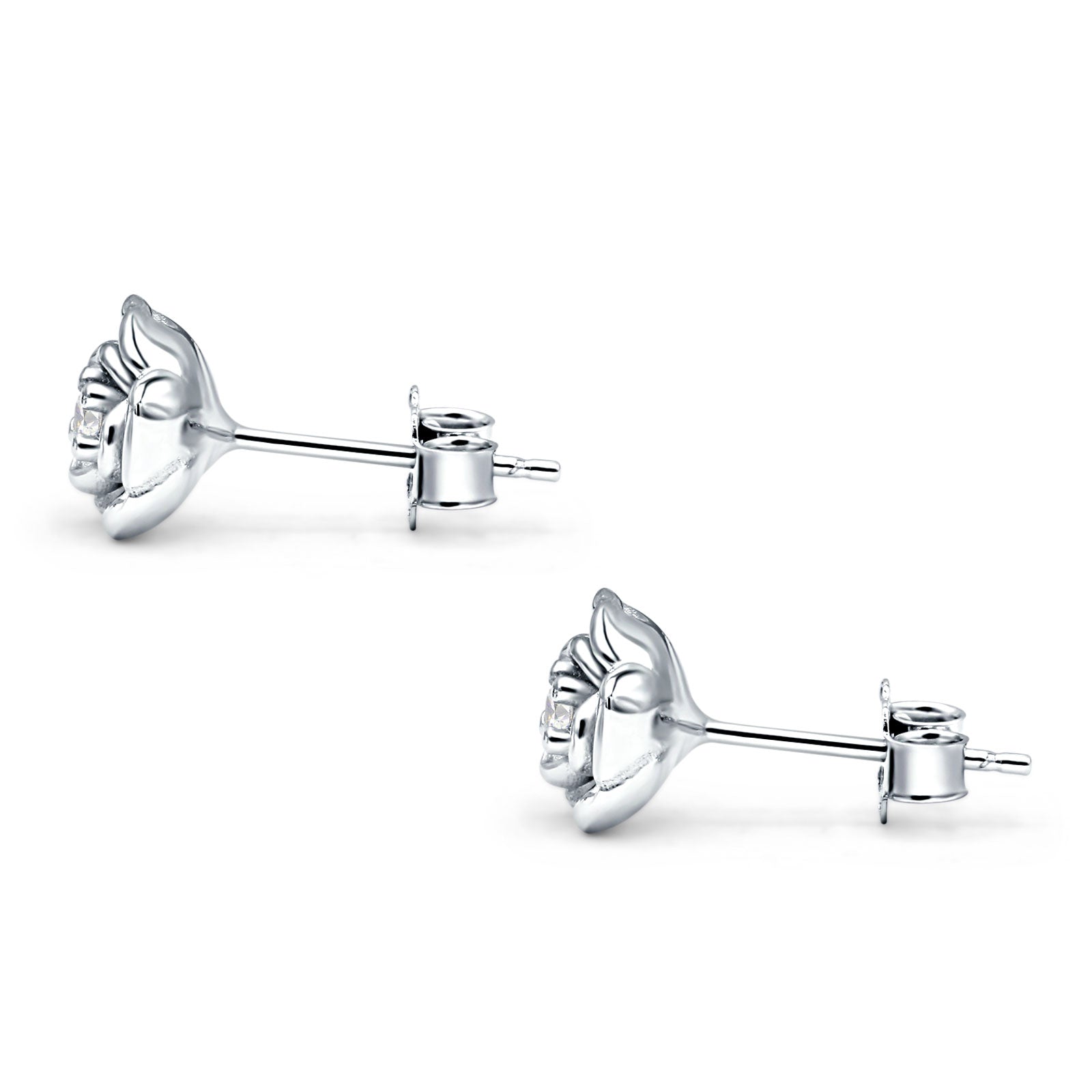 Rose Flower Stud Earrings 8.5mm Cubic Zirconia Solid 925 Sterling Silver