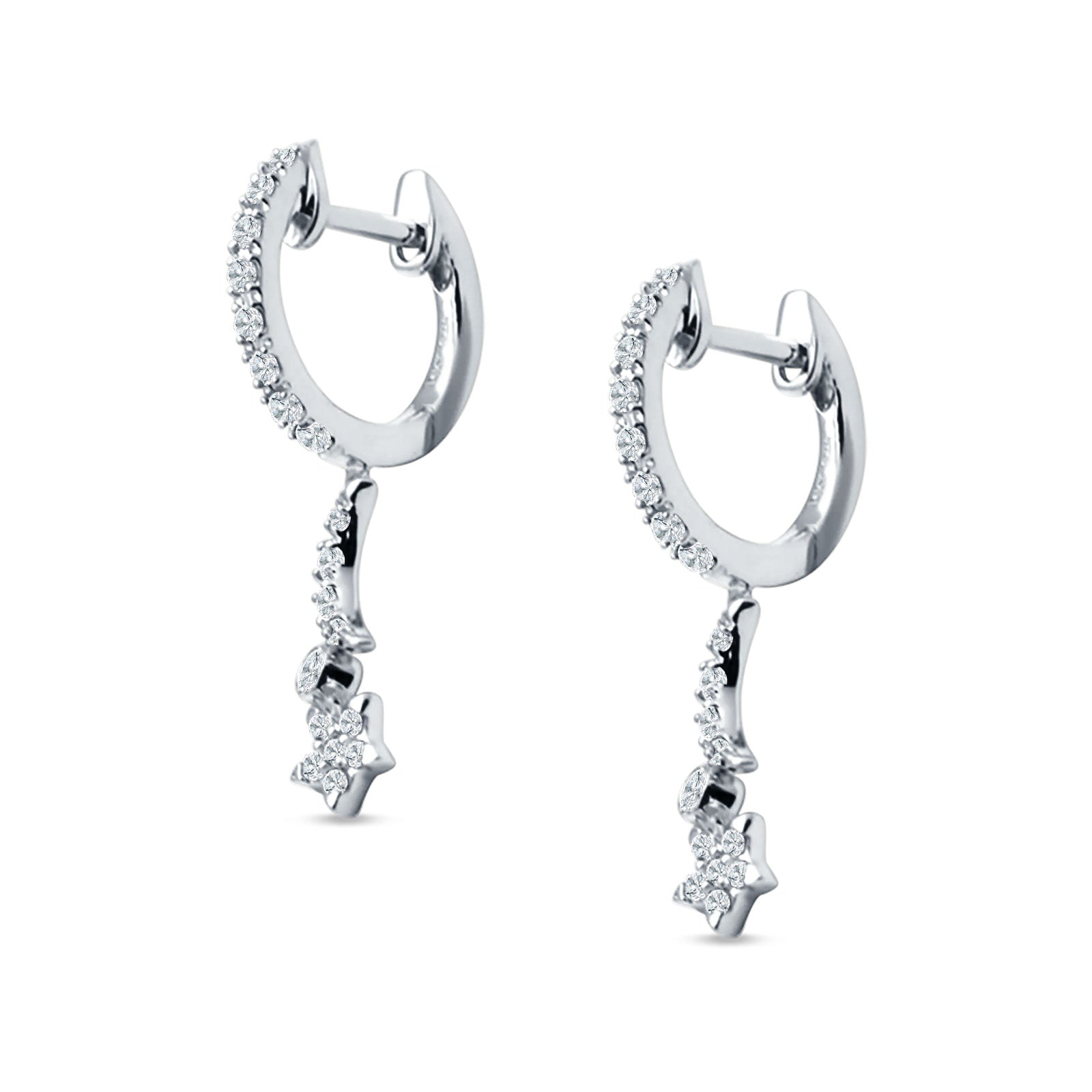 Moon & Star Earring Dangle Hoop Earring Cubic Zirconia 925 Sterling Silver