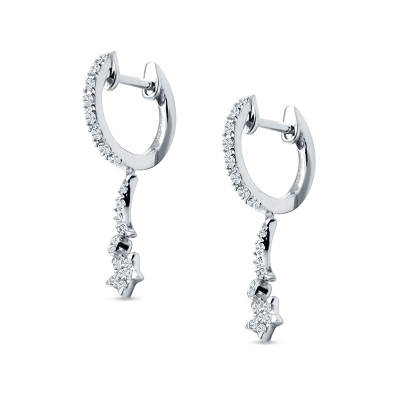 Moon & Star Earring Dangle Hoop Earring Cubic Zirconia 925 Sterling Silver