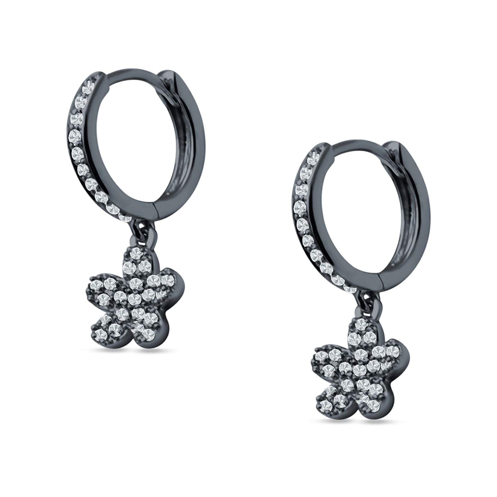 Flower Cluster Charm Huggie Hoop Earring Cubic Zirconia 925 Sterling Silver