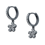 Flower Cluster Charm Huggie Hoop Earring Cubic Zirconia 925 Sterling Silver