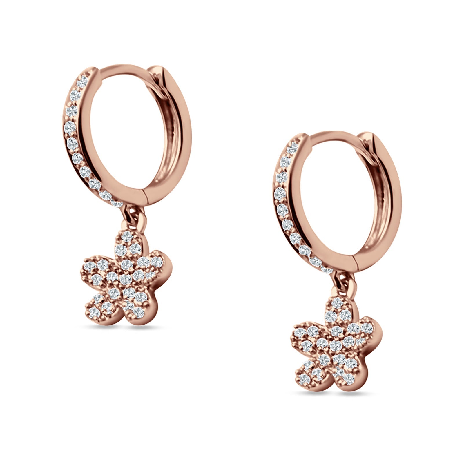 Flower Cluster Charm Huggie Hoop Earring Cubic Zirconia 925 Sterling Silver