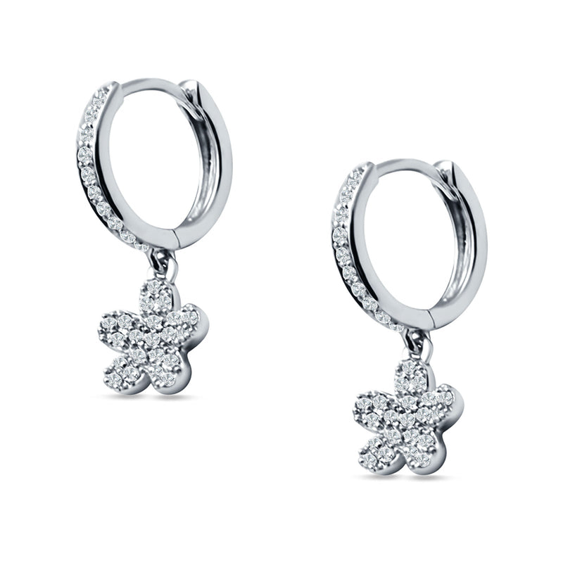 Flower Cluster Charm Huggie Hoop Earring Cubic Zirconia 925 Sterling Silver
