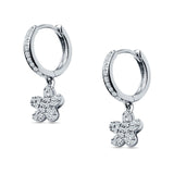 Flower Cluster Charm Huggie Hoop Earring Cubic Zirconia 925 Sterling Silver