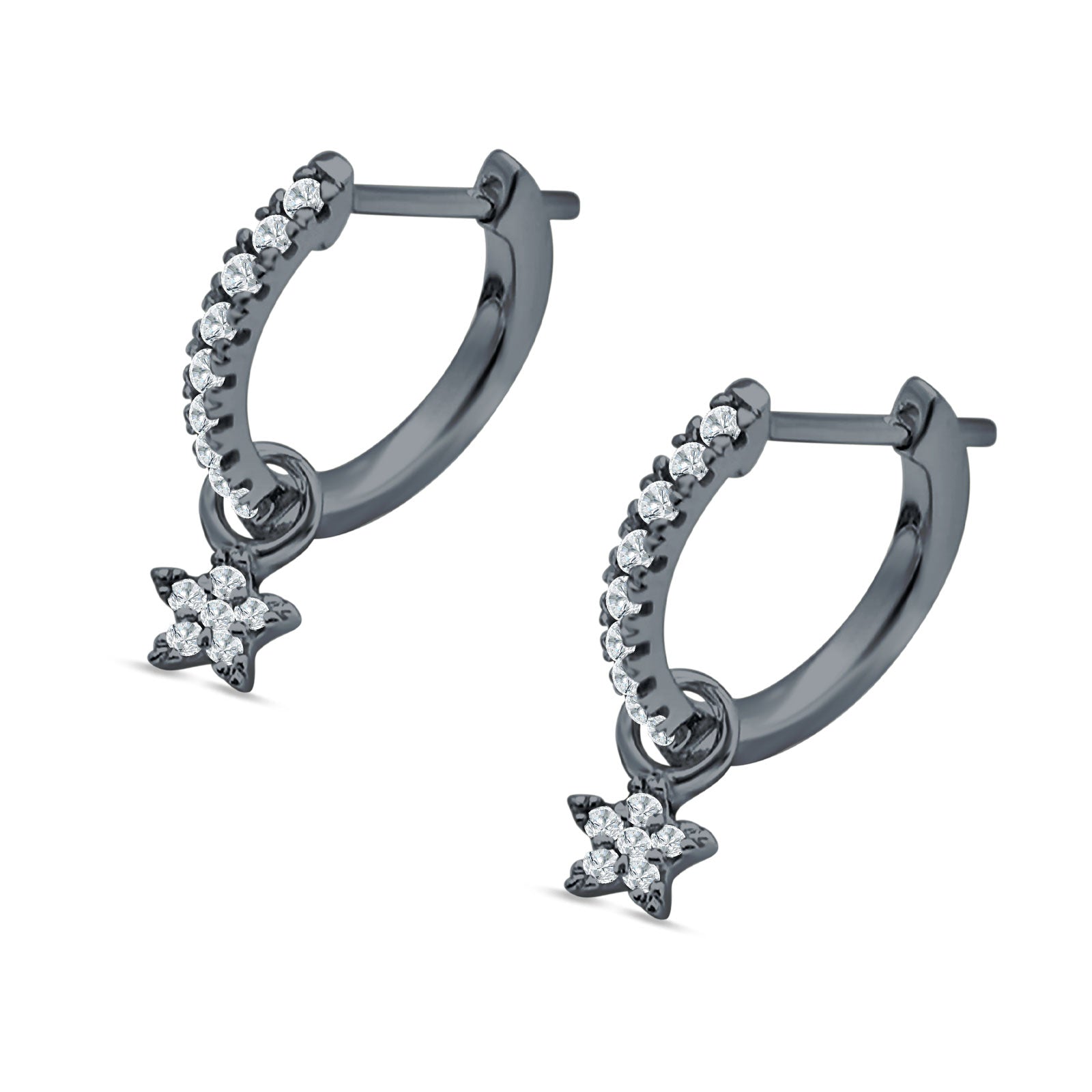 Star Cluster Charm Huggie Hoop Earring Cubic Zirconia 925 Sterling Silver