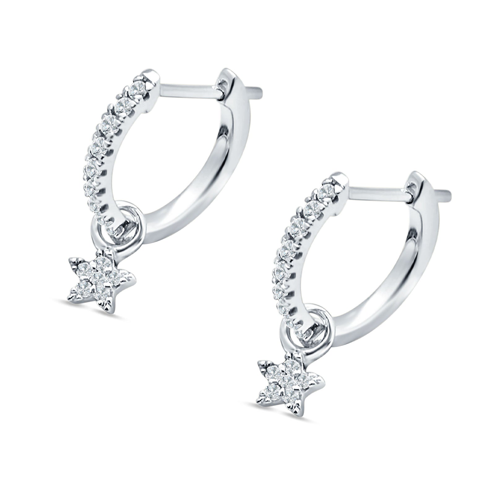 Star Cluster Charm Huggie Hoop Earring Cubic Zirconia 925 Sterling Silver